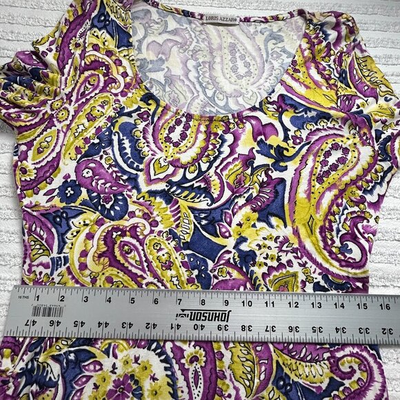 Loris Azzaro Women Scoop Neck Paisley Print Long Sleeve Ruched Sheath Dress Sz 8 - Picture 7 of 9